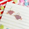 Acrylic Glitter Bow & Arrow Heart Dangle Earrings - Pink