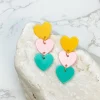 Acrylic Triple Heart Dangle Earrings - Multi