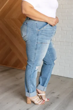 Aiden High Rise Patch Pocket Distressed Boyfriend Jeans by Judy Blue