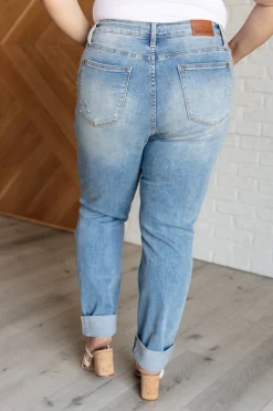 Aiden High Rise Patch Pocket Distressed Boyfriend Jeans by Judy Blue