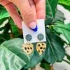 Animal Print Heart Statement Dangle Earrings - Tan