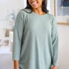 Austin Waffle Knit Basic Top In Sage