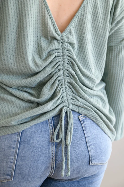 Austin Waffle Knit Basic Top In Sage