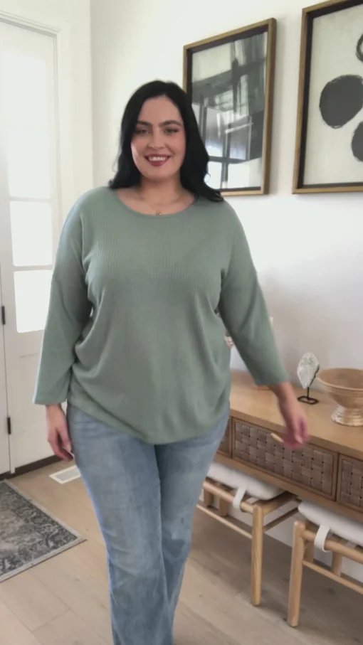 Austin Waffle Knit Basic Top In Sage