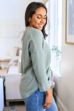 Austin Waffle Knit Basic Top In Sage
