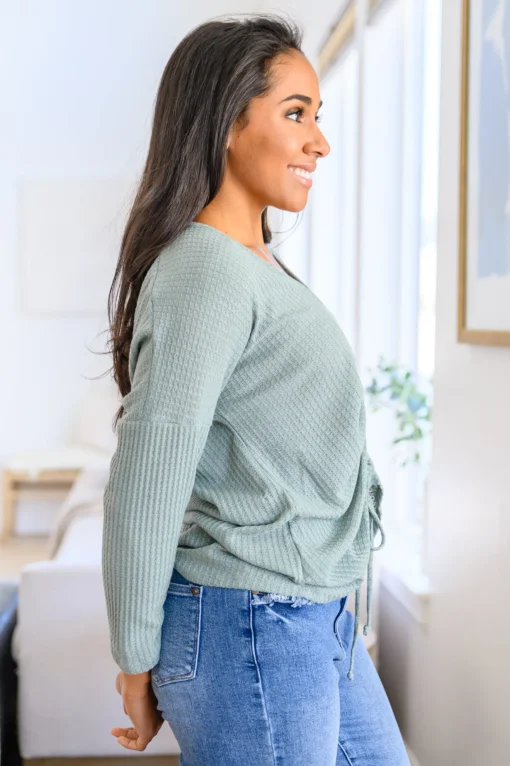 Austin Waffle Knit Basic Top In Sage
