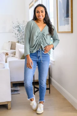 Austin Waffle Knit Basic Top In Sage