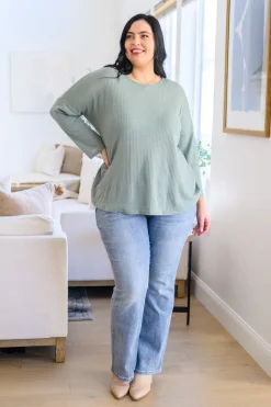Austin Waffle Knit Basic Top In Sage