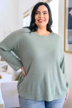 Austin Waffle Knit Basic Top In Sage