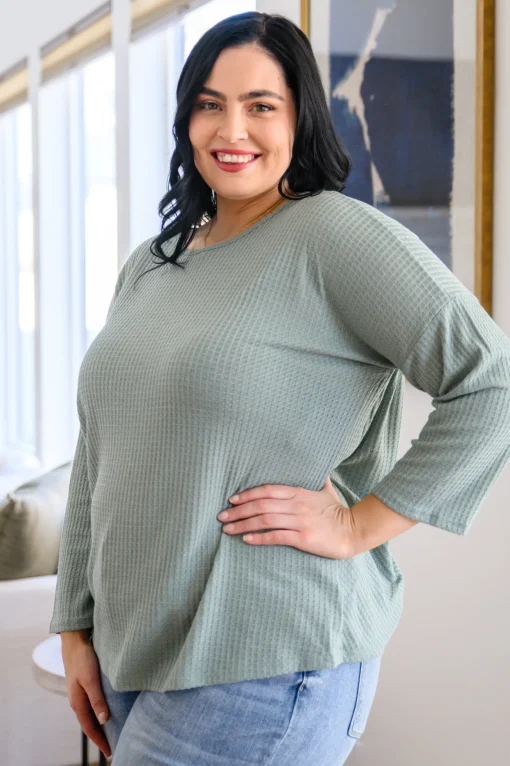 Austin Waffle Knit Basic Top In Sage