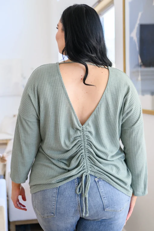 Austin Waffle Knit Basic Top In Sage