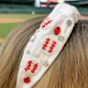 Beaded Baseball Embellished Headband - White