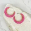 Beaded Cluster Open Hoop Earrings - Hot Pink