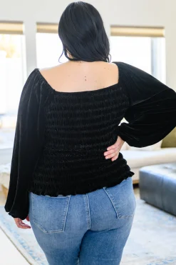 Believe In Miracles Smocked Velvet Top In Black