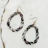 Black & White Marbled Gold Dangle Hoop Earrings
