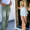 Blakeley Distressed Jeans In Olive and Camel