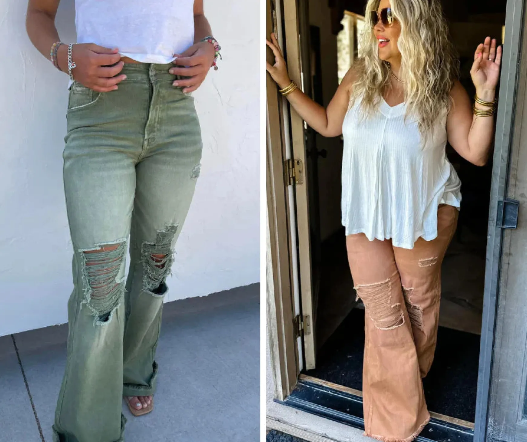 Blakeley Distressed Jeans In Olive and Camel