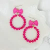 Bow Post Open Dangle Earrings - Hot Pink