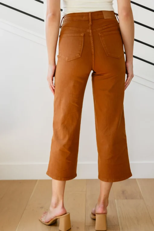 Briar High Rise Control Top Wide Leg Crop Jeans in Camel by Judy Blue