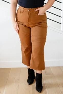 Briar High Rise Control Top Wide Leg Crop Jeans in Camel by Judy Blue
