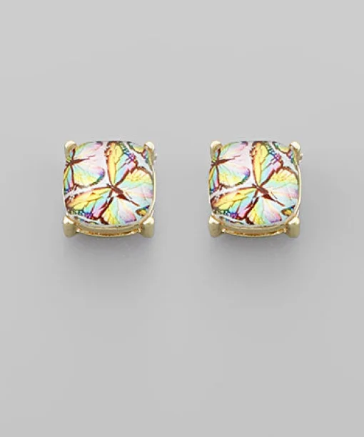Butterfly Glass Stud Earrings - Multi