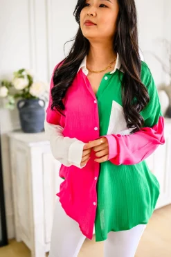 Capture the Day Two Toned Button Up Kelly