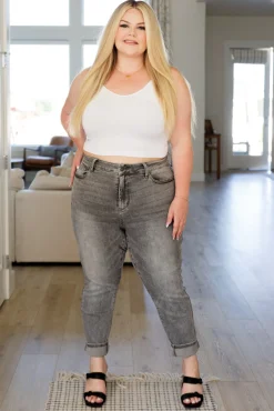 Charlotte High Rise Stone Wash Slim Jeans in Gray by Judy Blue