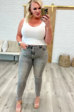 Charlotte High Rise Stone Wash Slim Jeans in Gray by Judy Blue