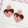 Chocolate Heart Beaded Dangle Earrings - Pink