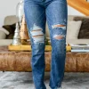 Christine High Contrast Slim Bootcut Destroyed Jeans by Judy Blue