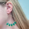 Christmas Diamond Bead Hoop Dangle Earrings - Green