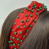 Christmas Pearl Embellished Top Knot Headband - Red
