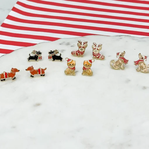 Christmas Pomeranian Signature Enamel Stud Earrings