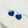 Clay Knit Heart Dangle Earrings - Blue