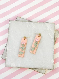 Clay Pink Rose Portrait Dangle Earrings