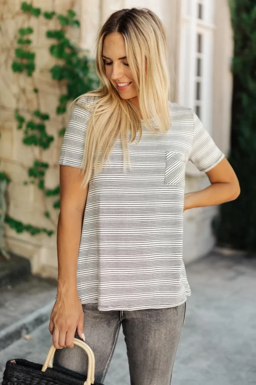 Cozy In Stripes Top in Gray