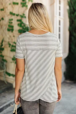Cozy In Stripes Top in Gray