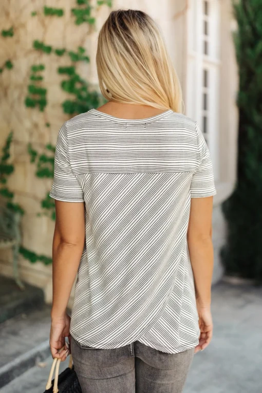 Cozy In Stripes Top in Gray