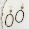 Crystal Beaded Studded Drop Earrings - Hematite