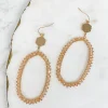 Crystal Beaded Studded Drop Earrings - Beige