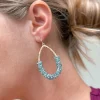 Crystal Encrusted Gold Teardrop Dangle Earrings - Blue