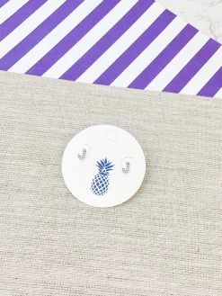 Cubic Zirconia Initial Stud Earrings - White Gold