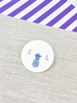 Cubic Zirconia Initial Stud Earrings - White Gold