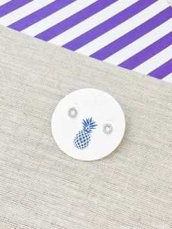 Cubic Zirconia Initial Stud Earrings - White Gold