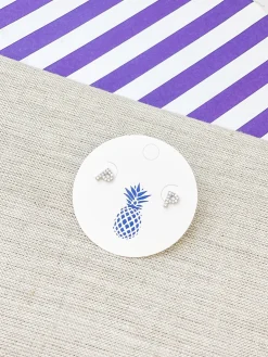 Cubic Zirconia Initial Stud Earrings - White Gold