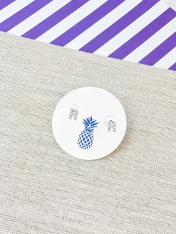 Cubic Zirconia Initial Stud Earrings - White Gold