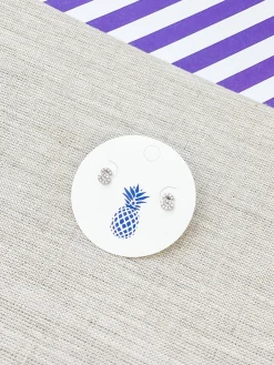 Cubic Zirconia Initial Stud Earrings - White Gold