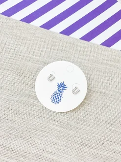 Cubic Zirconia Initial Stud Earrings - White Gold