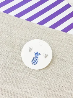 Cubic Zirconia Initial Stud Earrings - White Gold