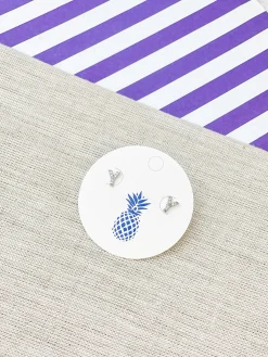 Cubic Zirconia Initial Stud Earrings - White Gold